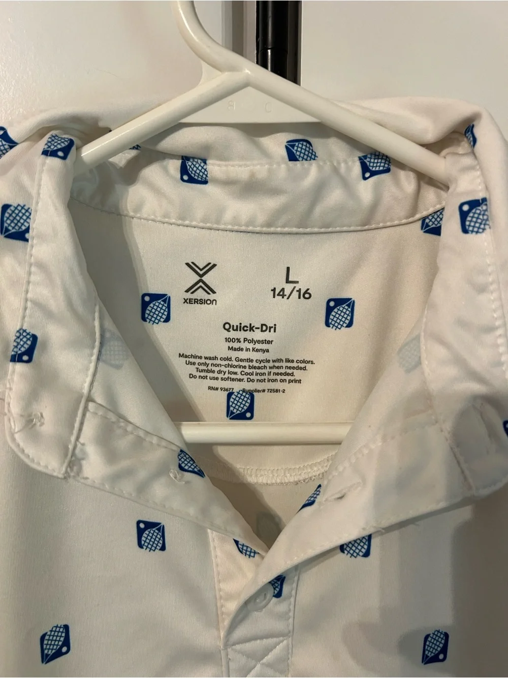Xersion White Polo with Blue Micro Squares